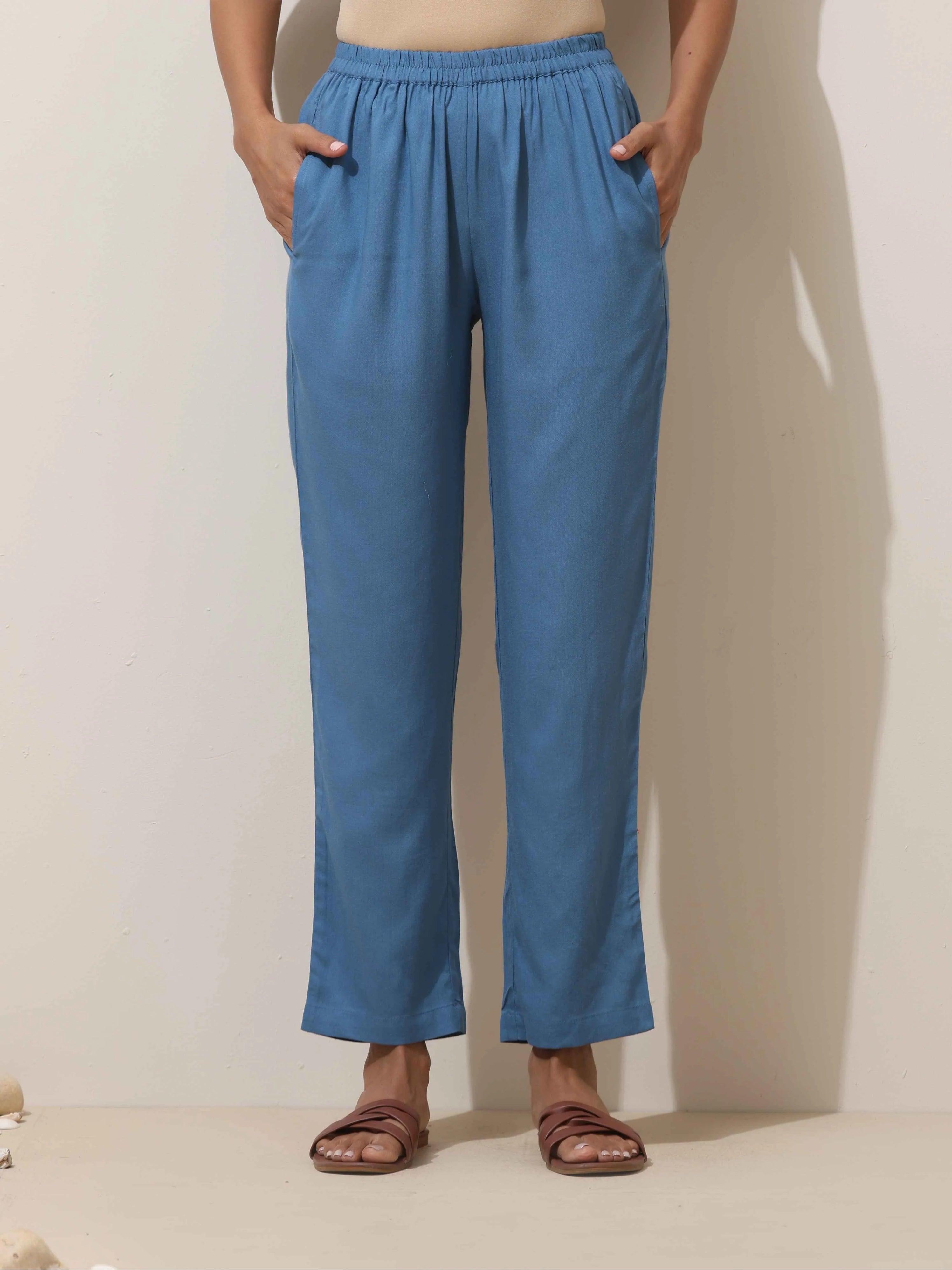 trueBrowns Blue Viscose Kurta Pant Set | Grocsy