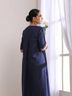 trueBrowns Blue Slub High Slit Kurta Pant Set | Grocsy
