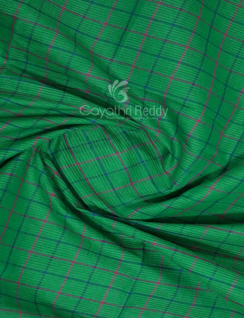 Rama Green With Checks Pure Mangalgiri Cotton Saree By Gayathri Reddy Designer Studio | Grocsy