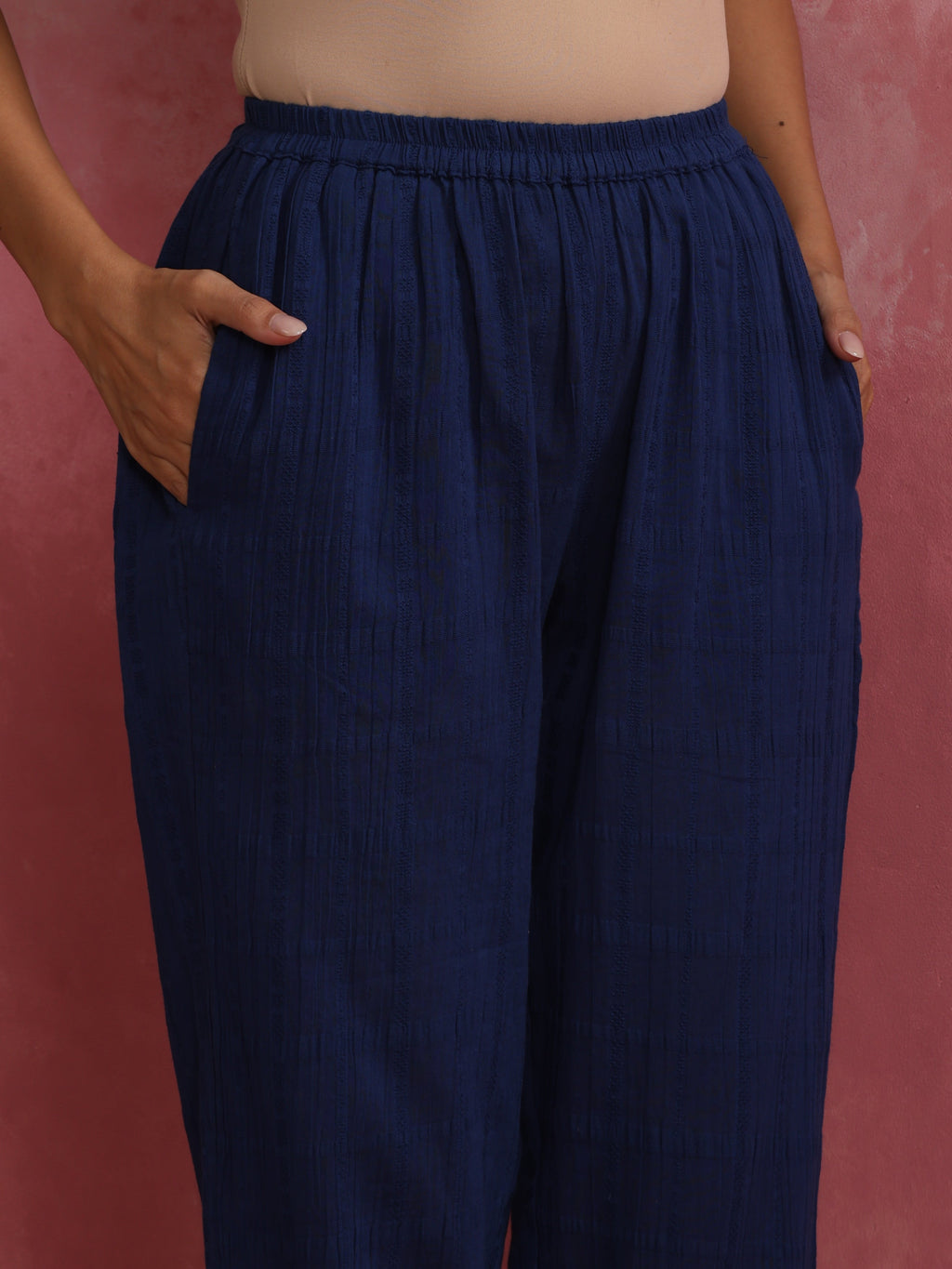 trueBrowns Dark Blue Cotton Dobby Kurta Co-ord set | Grocsy