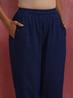 trueBrowns Dark Blue Cotton Dobby Kurta Co-ord set | Grocsy