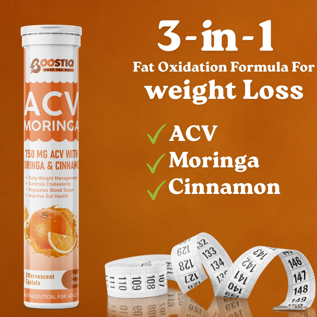 BOOSTIQ ACV Moringa & Cinnamon Effervescent Tablets - Orange Flavour | Grocsy