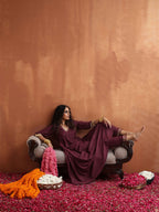 trueBrowns Maroon Flared Anarkali Kurta Set | Grocsy