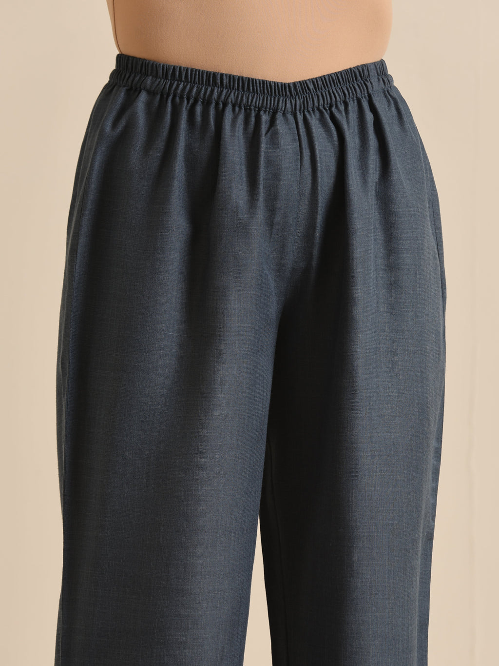 trueBrowns Light Blue Slub Gathered Kurta Pant Set | Grocsy