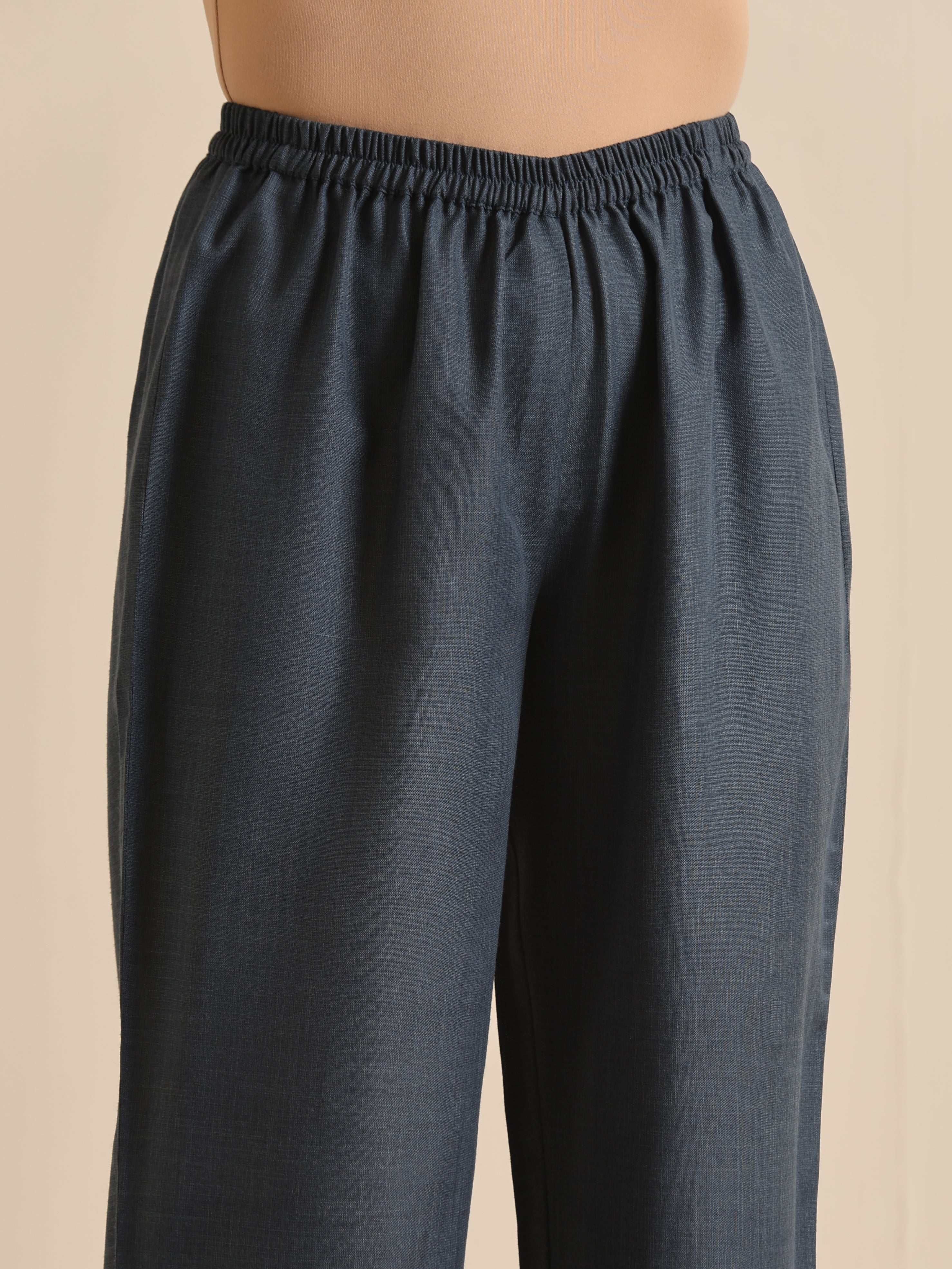 trueBrowns Light Blue Slub Gathered Kurta Pant Set | Grocsy