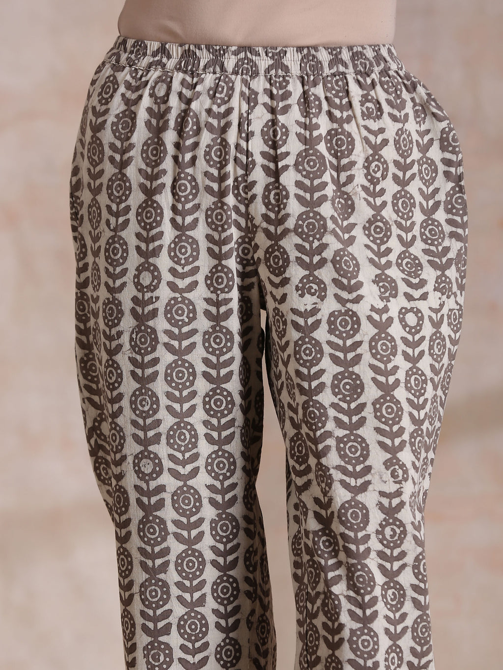 trueBrowns Clay Dabu Zig-Zag Motifs Print Cotton Kurta Pant Set | Grocsy