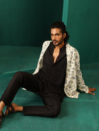 trueBrowns Men's Black Silk Co-ord Set Stitch Detail | Grocsy
