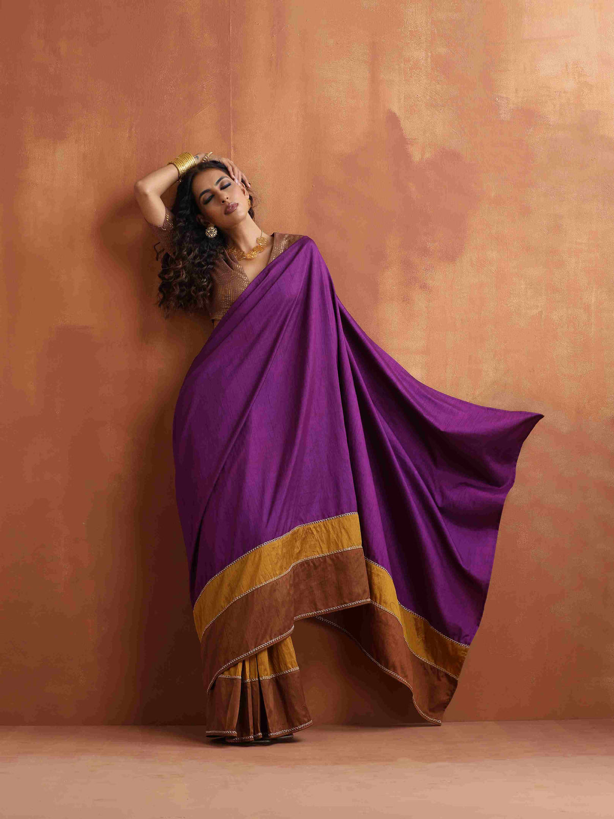 trueBrowns Purple Silk Ready To Wear Saree | Grocsy
