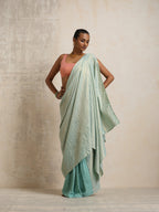 trueBrowns Blue Gold Metallic Ready To Wear Saree | Grocsy