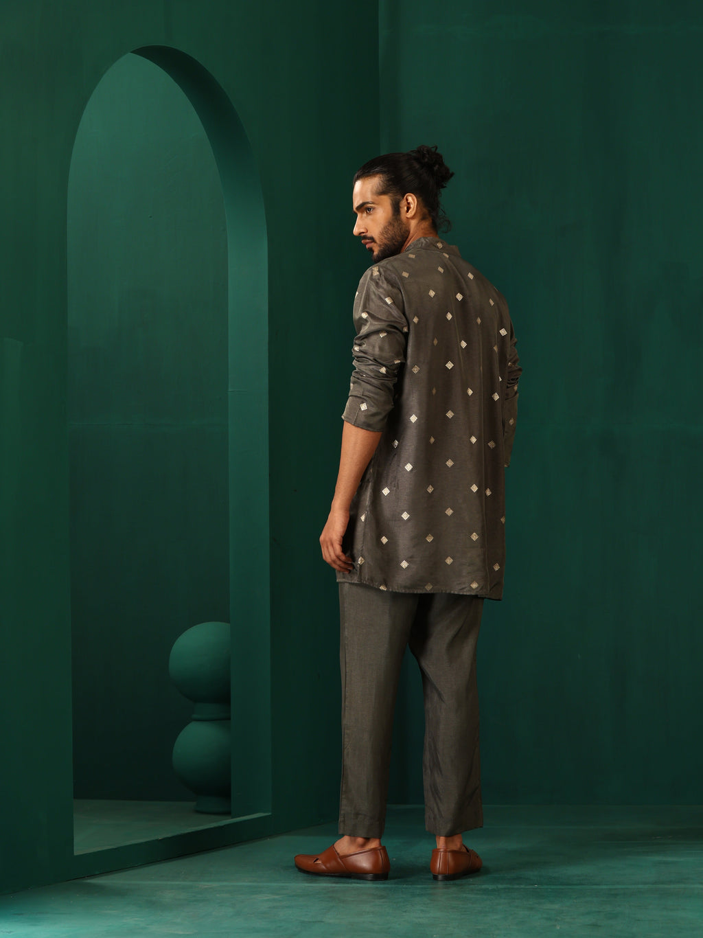 trueBrowns Men's Grey Diamond Viscose Silk Co-ord Set | Grocsy