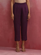 trueBrowns Purple Modal Pleated Kurta Set | Grocsy