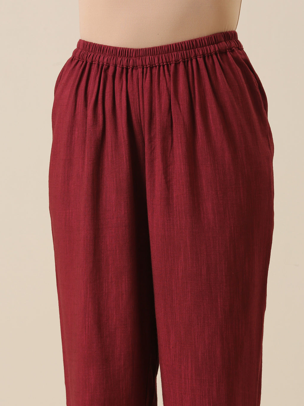 trueBrowns Ruby Wine Slub Texture High Low Kaftan Pant Set | Relove | Grocsy