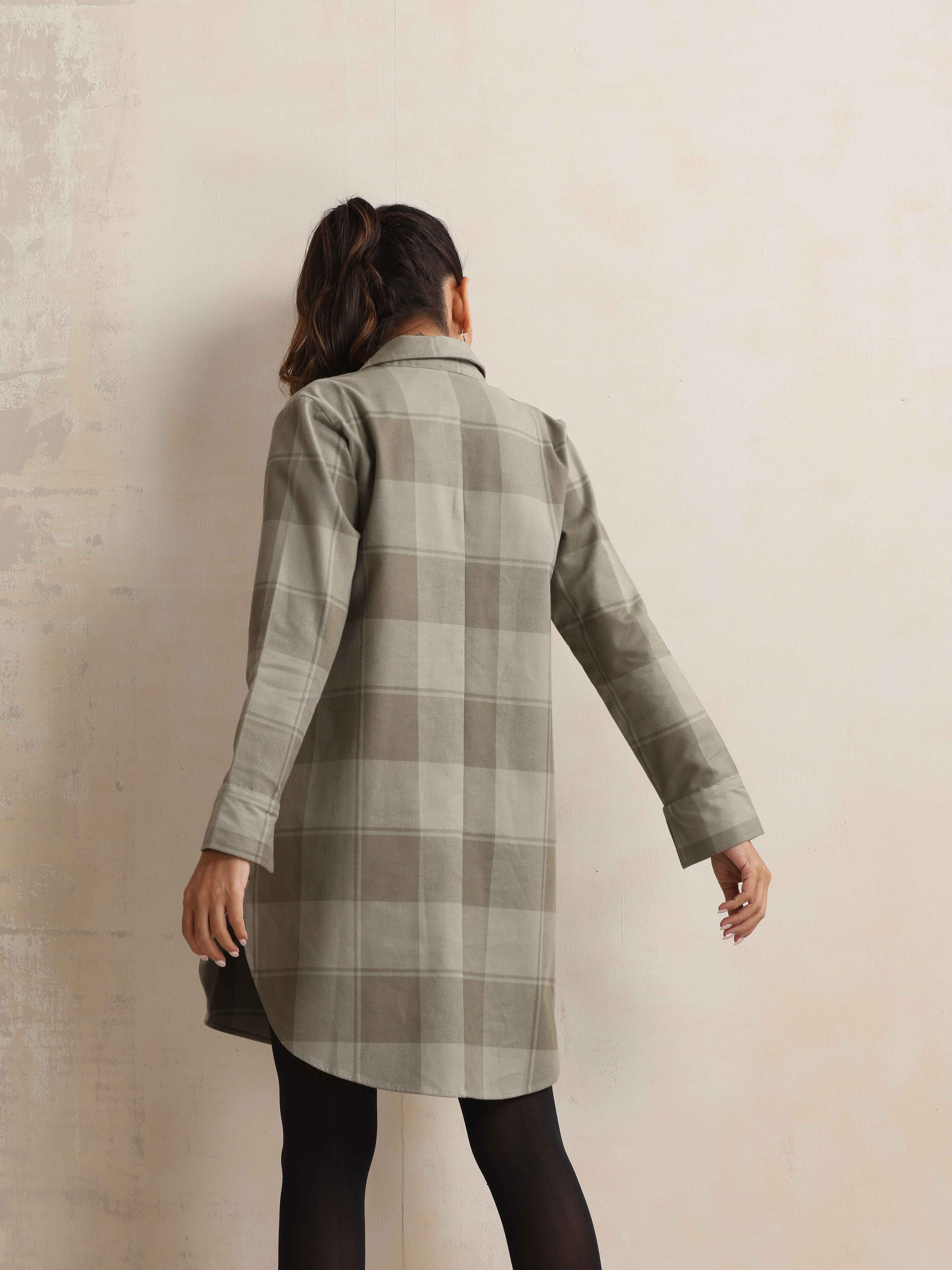 trueBrowns Green Check Pleated Winter Top | Grocsy