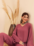 InWeave Women's Light Brown Full Sleeve Boho Top Bottom Set | Grocsy
