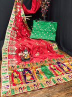 Lorenvalley Fashion Premium Red Vichitra Silk Embroidery and Diamond work Both Side Saree | Grocsy