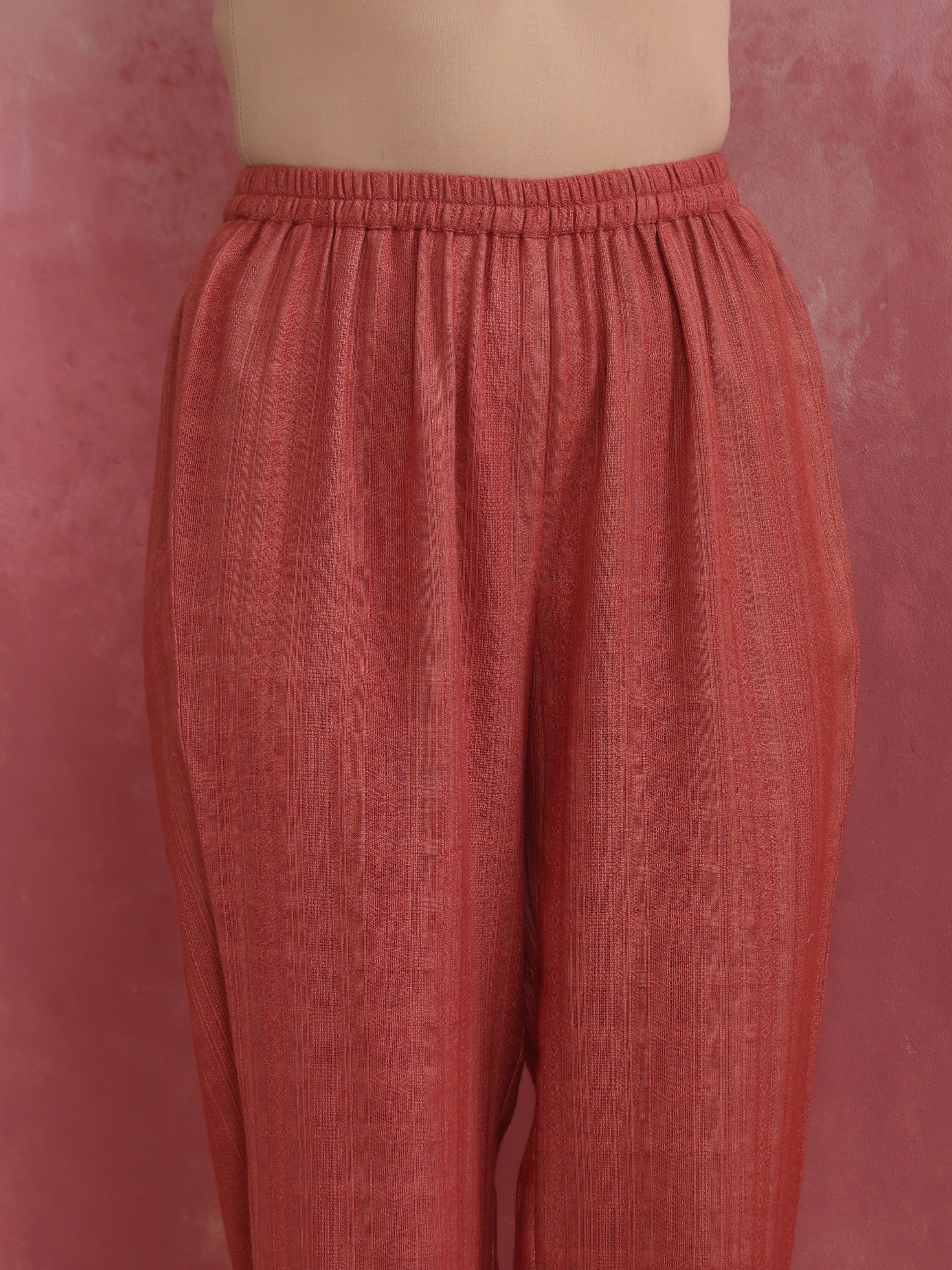 trueBrowns Peach Cotton Dobby Kurta Set | Grocsy