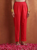 trueBrowns Red Print A-line Kurta Set | Grocsy