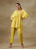 trueBrowns Lime Green Bandhani Printed Silk Drop Shoulder Co-Ord Set | Relove | Grocsy
