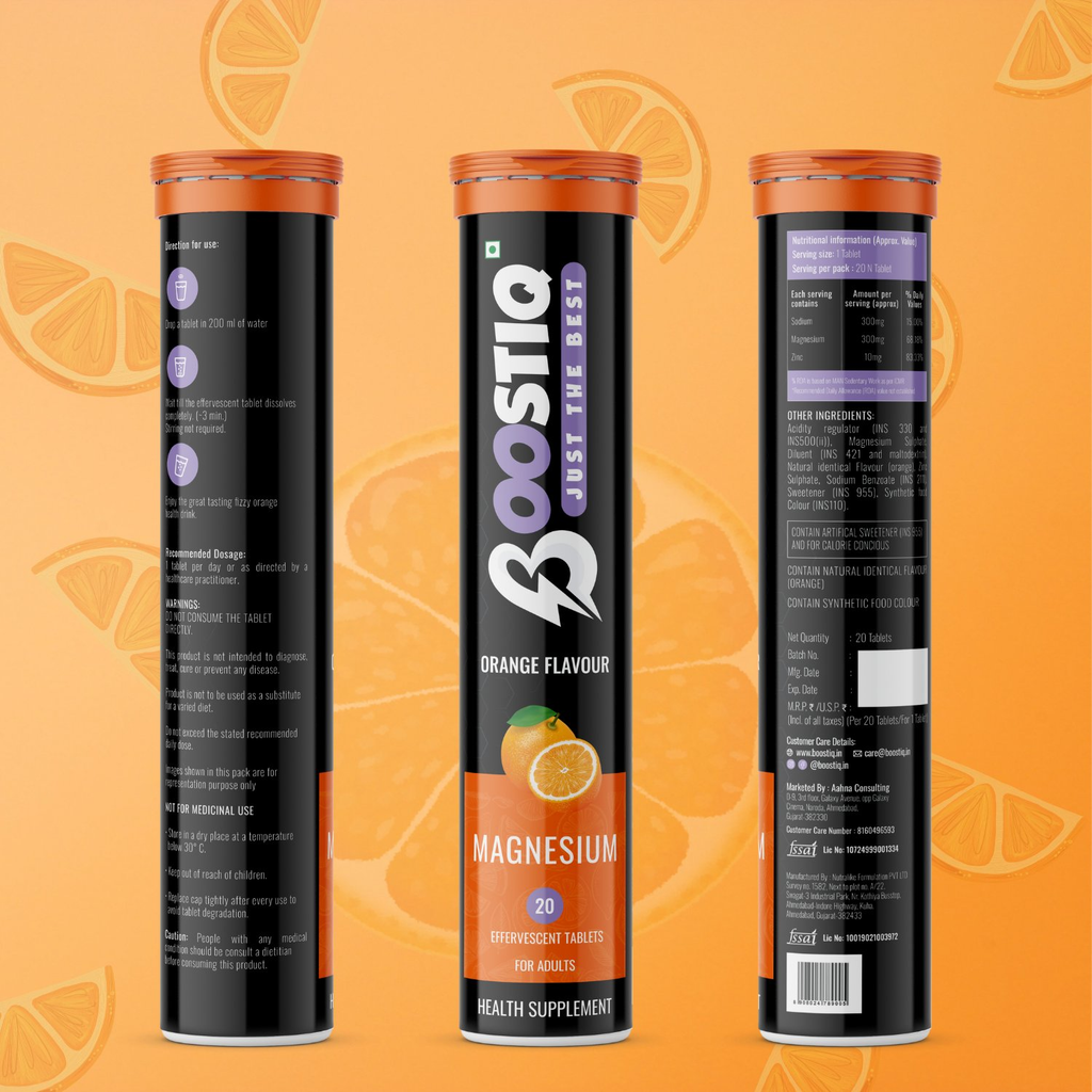 BOOSTIQ Magnesium Effervescent Tablets - Orange Flavour | Grocsy