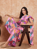 InWeave Women's Pink Square Multi Badhani Palazzo Saree | Grocsy