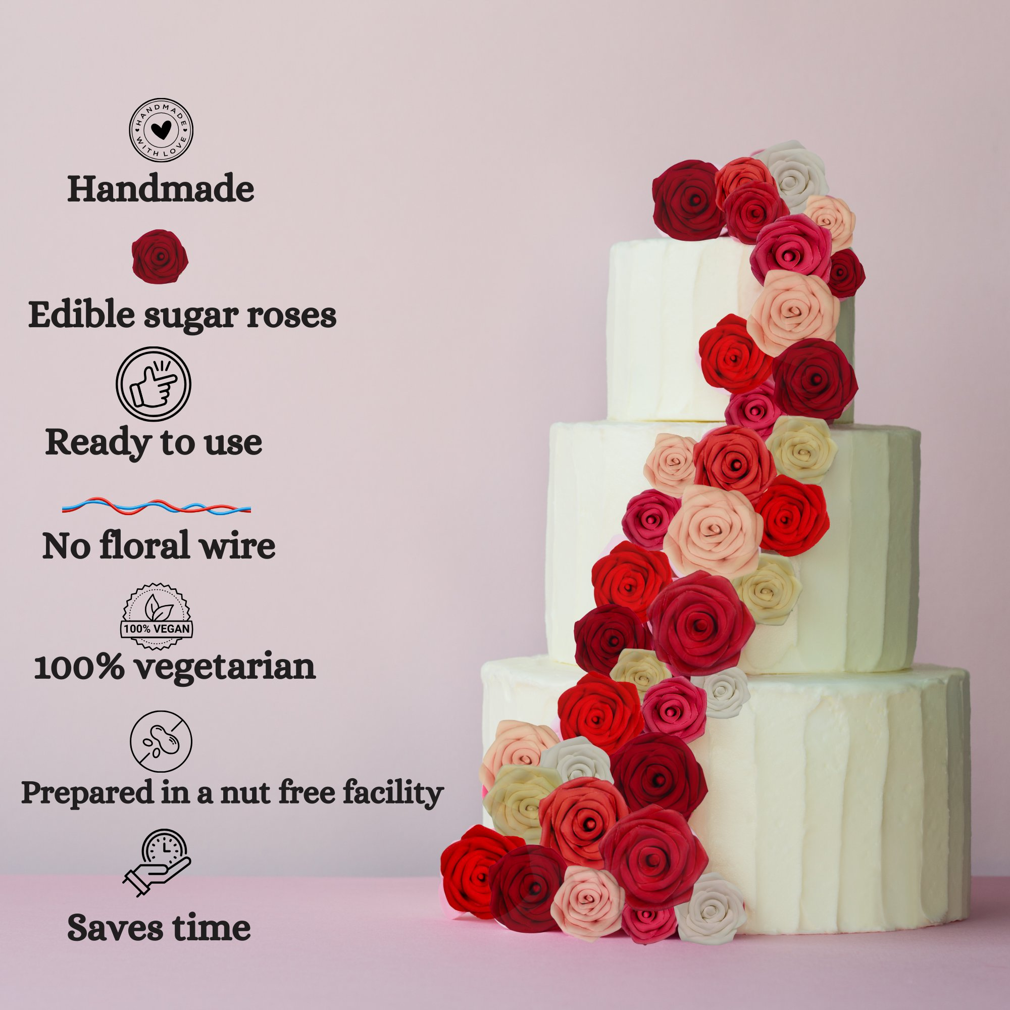 Confect Blush Pink | Edible Sugar Roses Topper | Grocsy