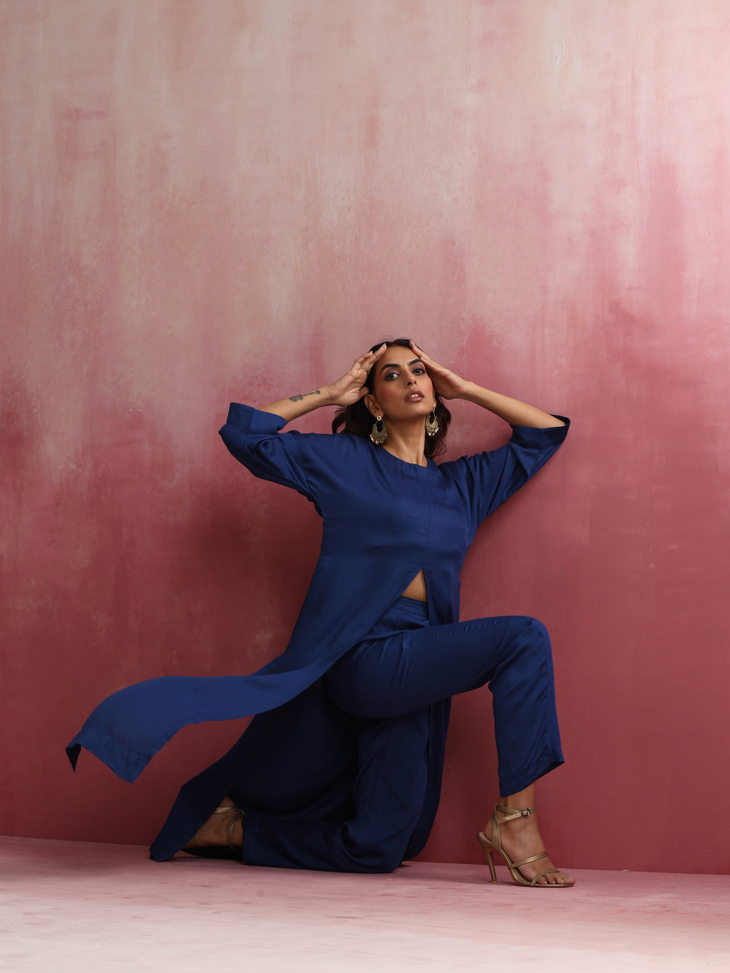trueBrowns Blue Modal Front Slit Kurta set | Grocsy