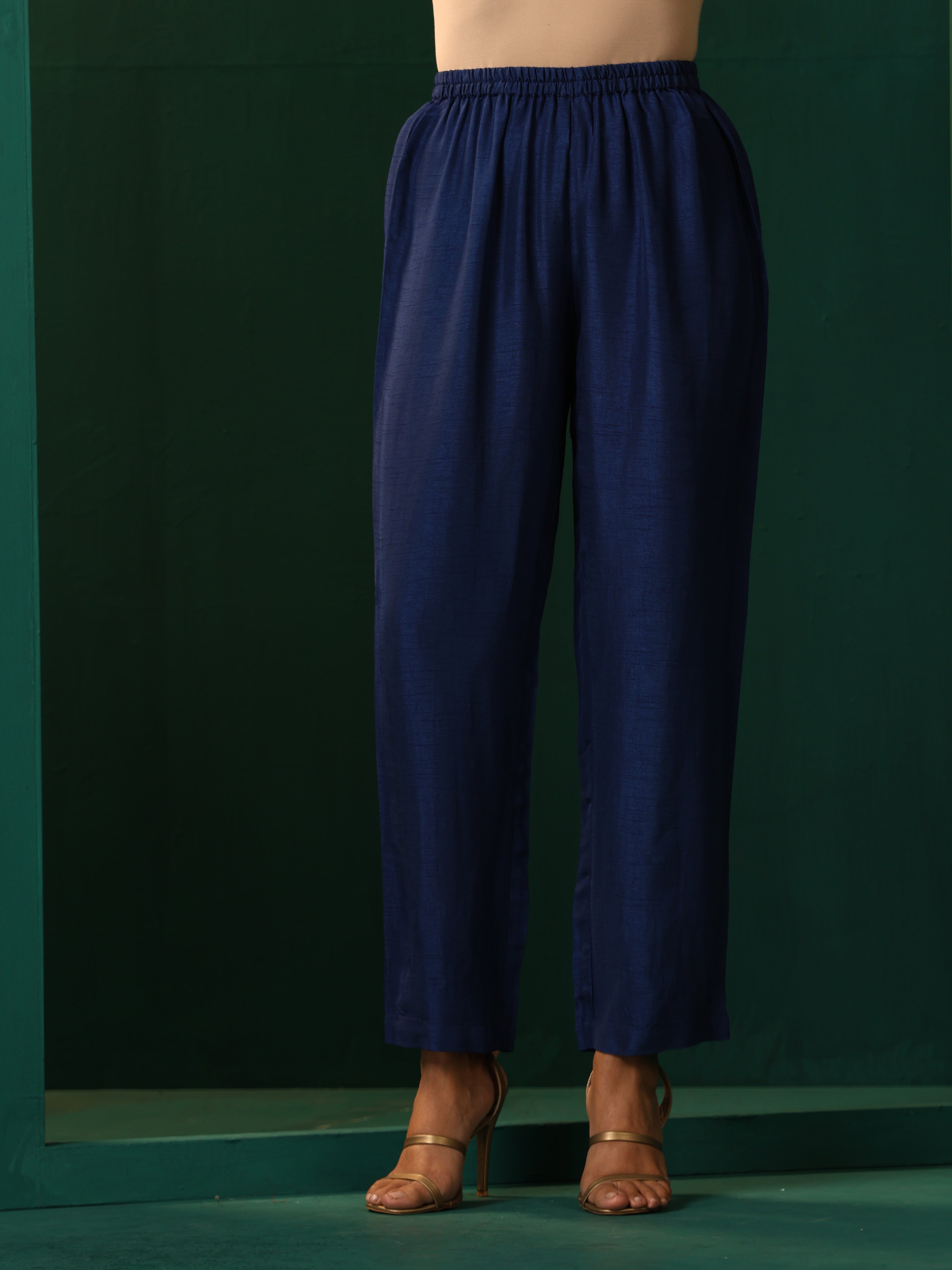 trueBrowns Blue Silk Flared Co-ord Set | Grocsy