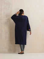 trueBrowns Blue Kashmiri Embroidered Woollen Phiran Kurta | Grocsy