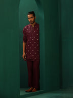 trueBrowns Men's Wine Diamond Viscose Silk Co-ord Set | Grocsy