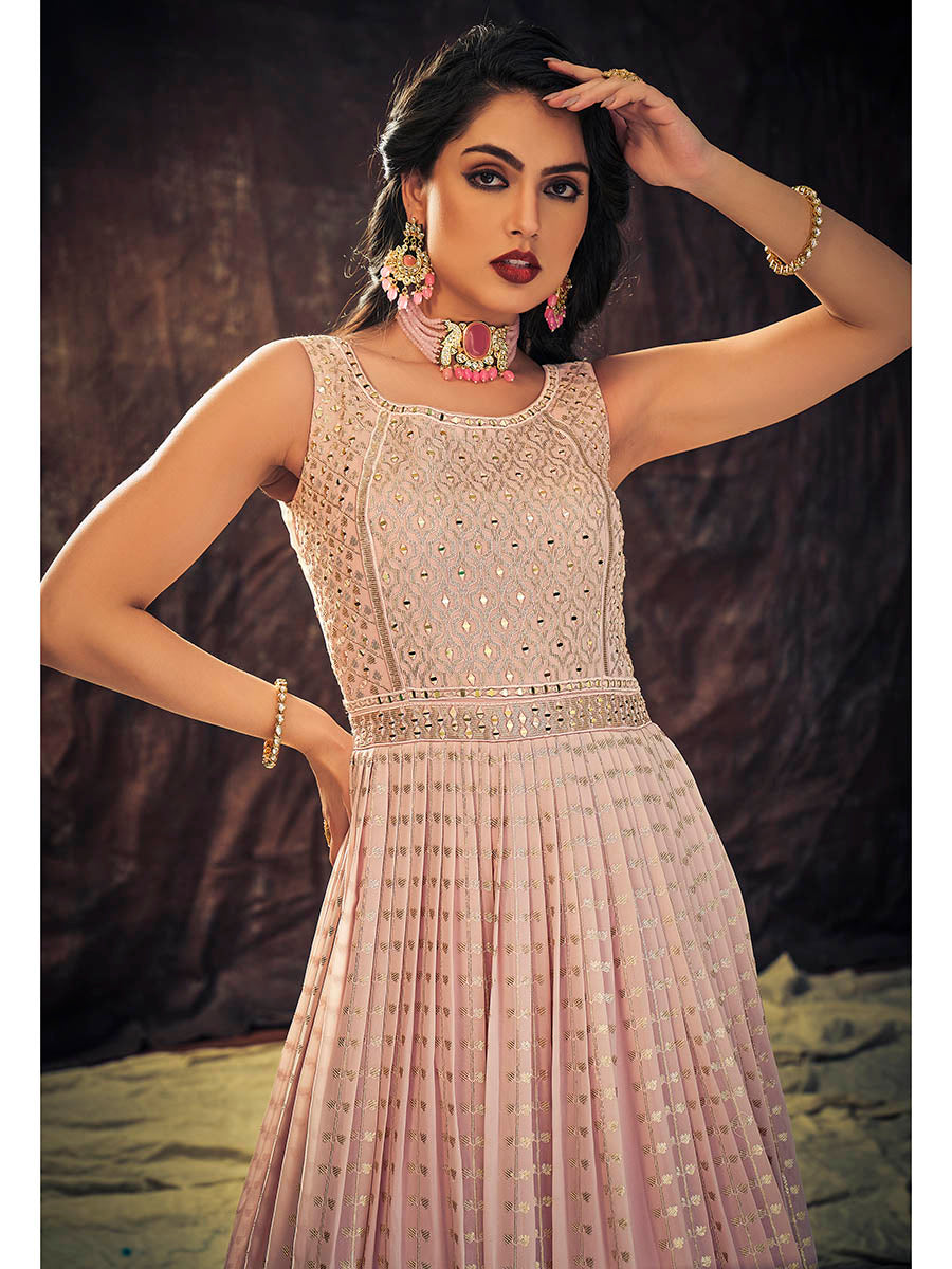 Myra Baby Pink Real Georgette Designer Gown Style Suit | Grocsy