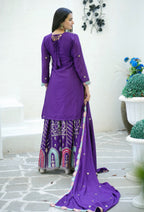 Teeya Creation Purple Color Chinon Silk Heavy Embroidery Work Fully Stitched Sharara Suit | Grocsy