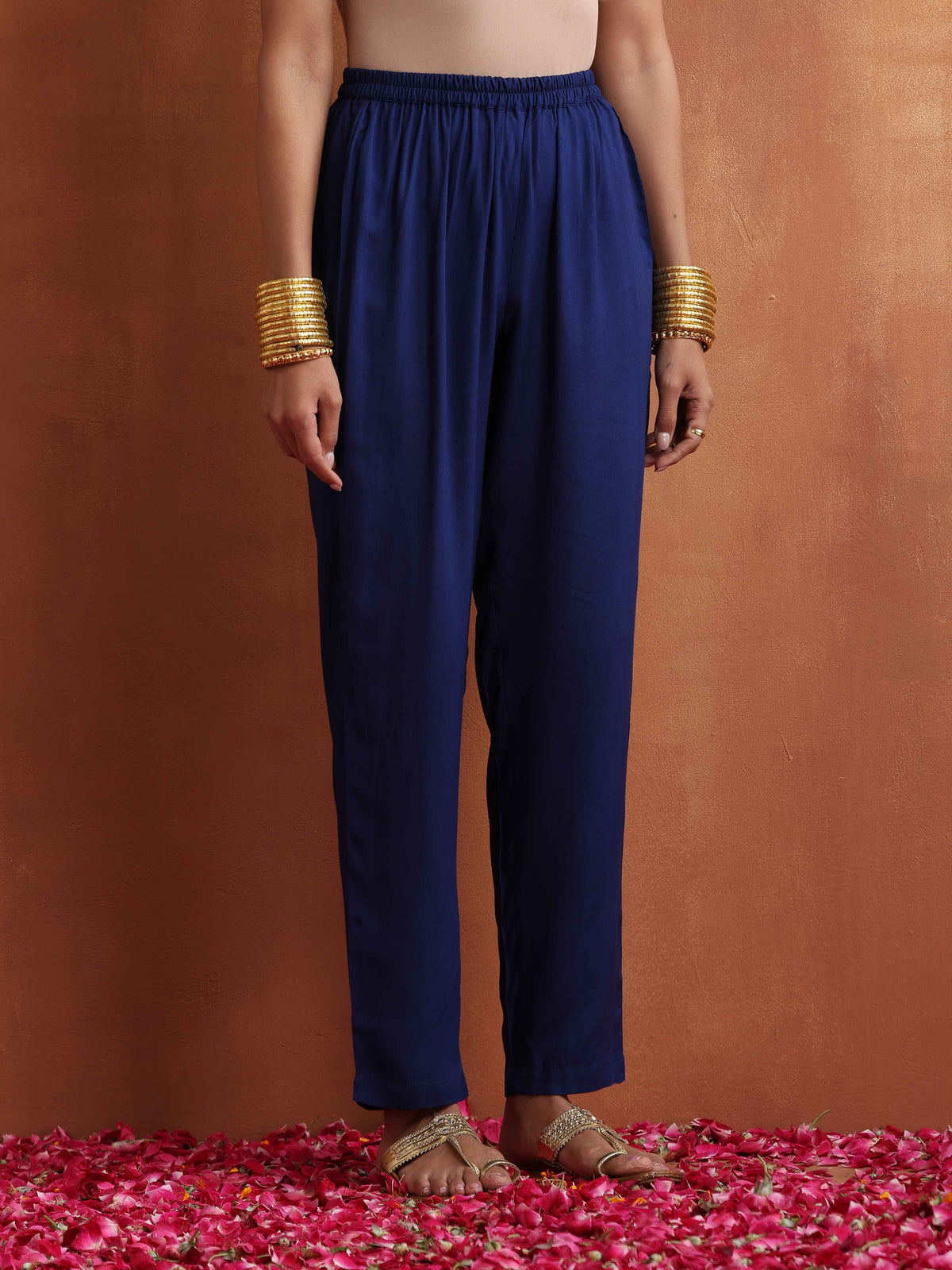 trueBrowns Blue Stripe Flared Anarkali Kurta Set | Grocsy