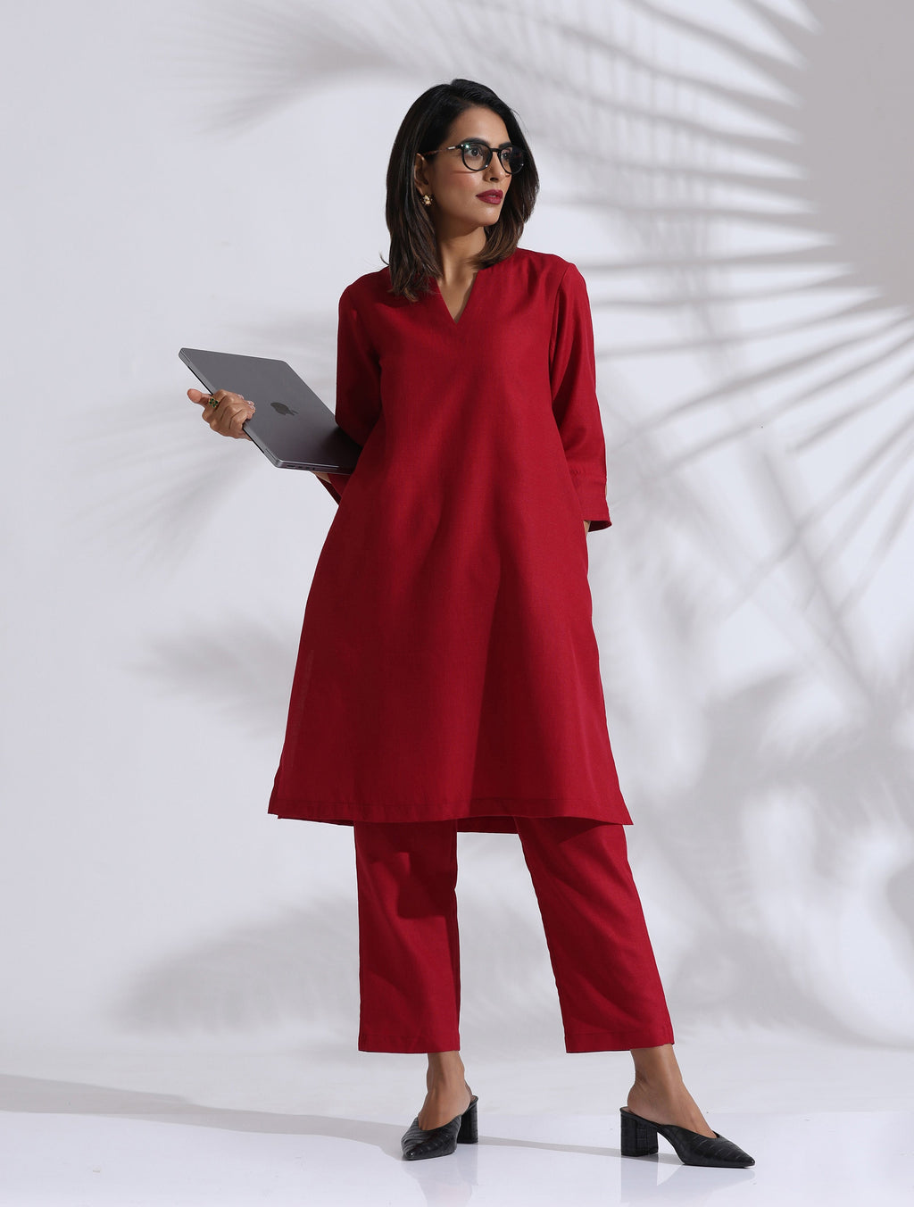 trueBrowns Maroon Slub Kurta Co-ord Set | Grocsy