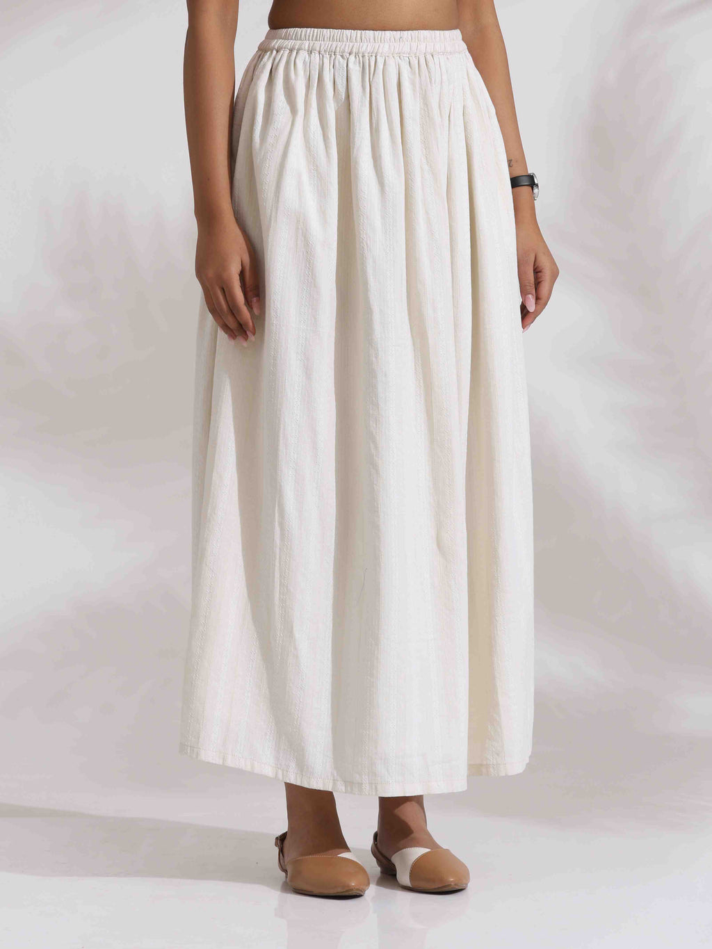trueBrowns Off-White Cotton Skirt Co-ord Set | Grocsy