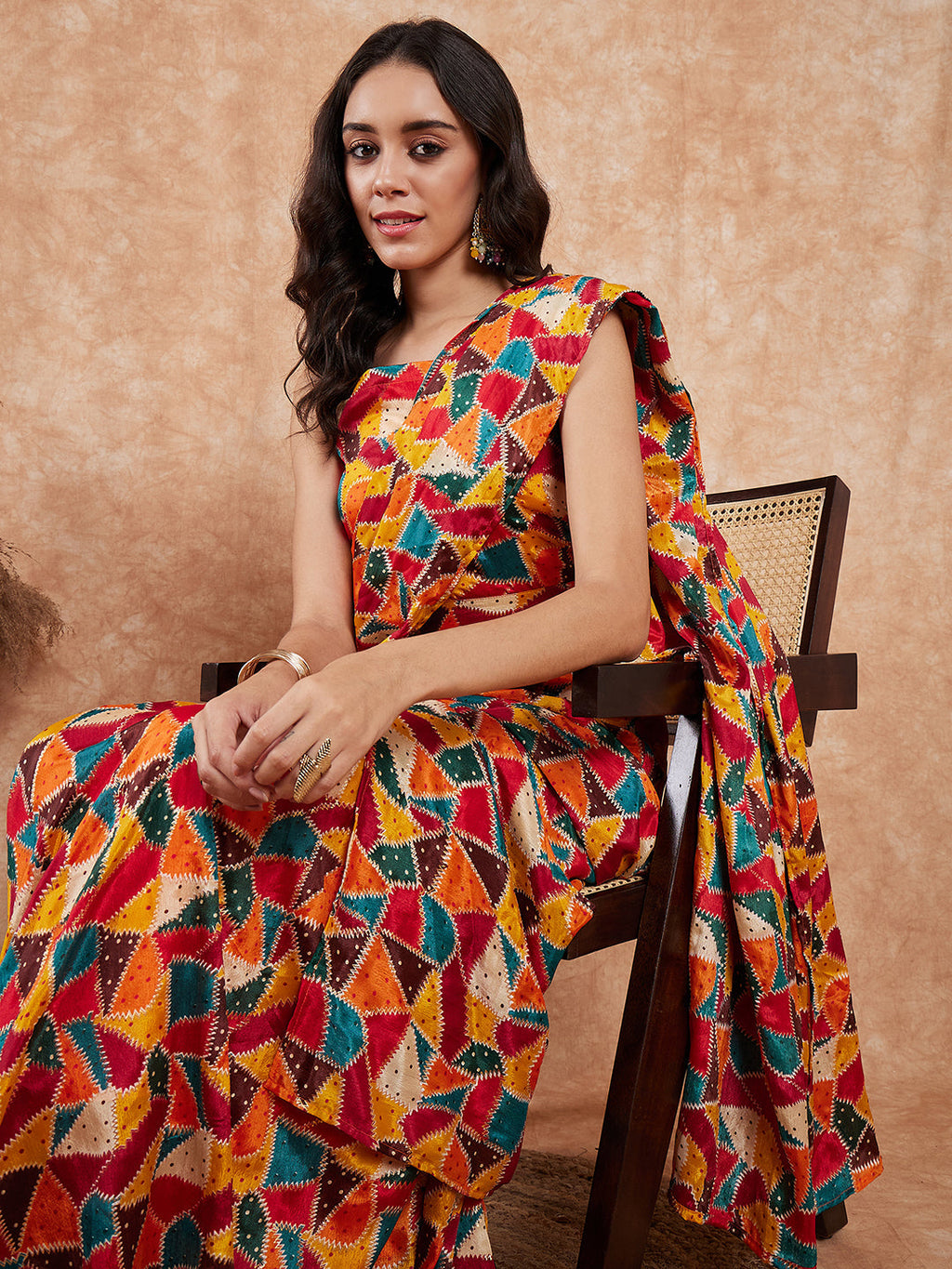 InWeave Women's Multi Color Trangle Skirt Saree | Grocsy