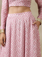 trueBrowns Light Mauve Bandhani Printed Silk Top Skirt Set | Grocsy