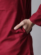 Even Apparels Maroon Pure Cotton Kurta With Band Collar | Grocsy