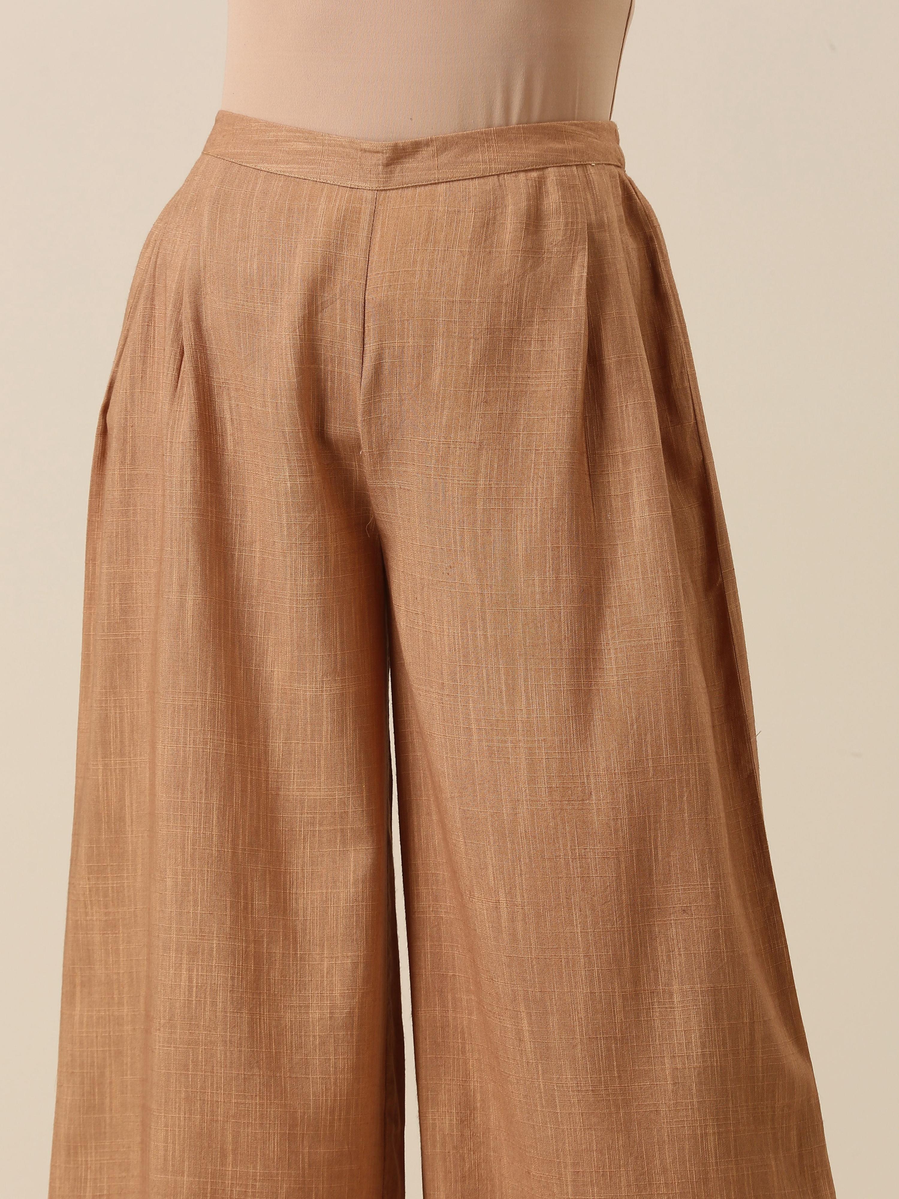 trueBrowns Beige Slub Texture Sleevesless Jacket Pant Set | Grocsy
