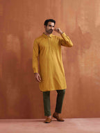 trueBrowns Men's Mustard Cotton Kurta | Grocsy