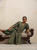 trueBrowns Green Tissue Kurta Set | Grocsy