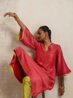 trueBrowns Hot Pink Tissue Flared Kurta Set | Grocsy