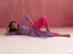 trueBrowns Purple Muslin Silk Printed Kurta Set | Grocsy