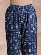 trueBrowns Indigo Dabu Zig-Zag Lines Print Cotton Sleeveless Kurta Pant Set | Grocsy