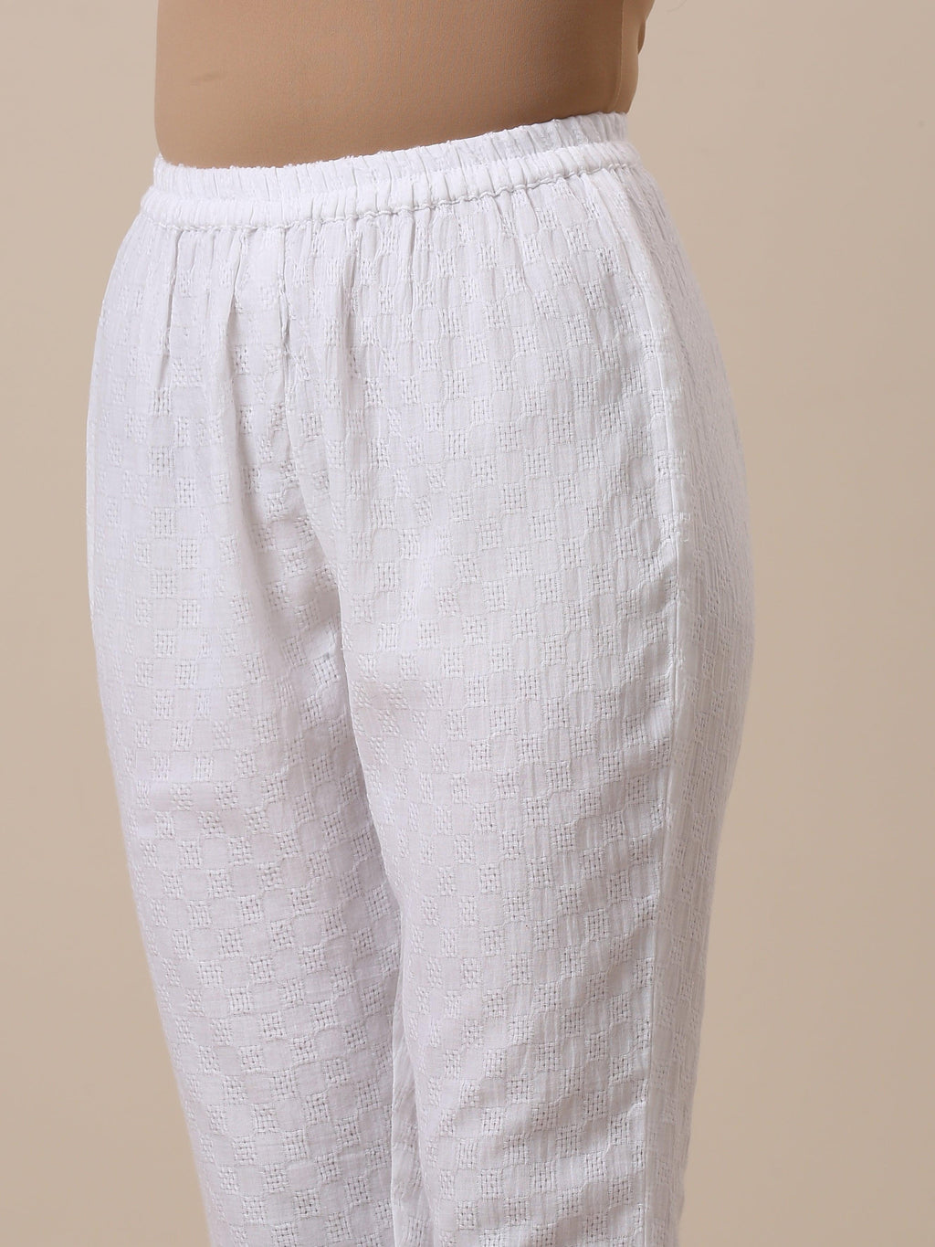 trueBrowns Cotton White Weave Collar Kurta Pant Set | Relove | Grocsy