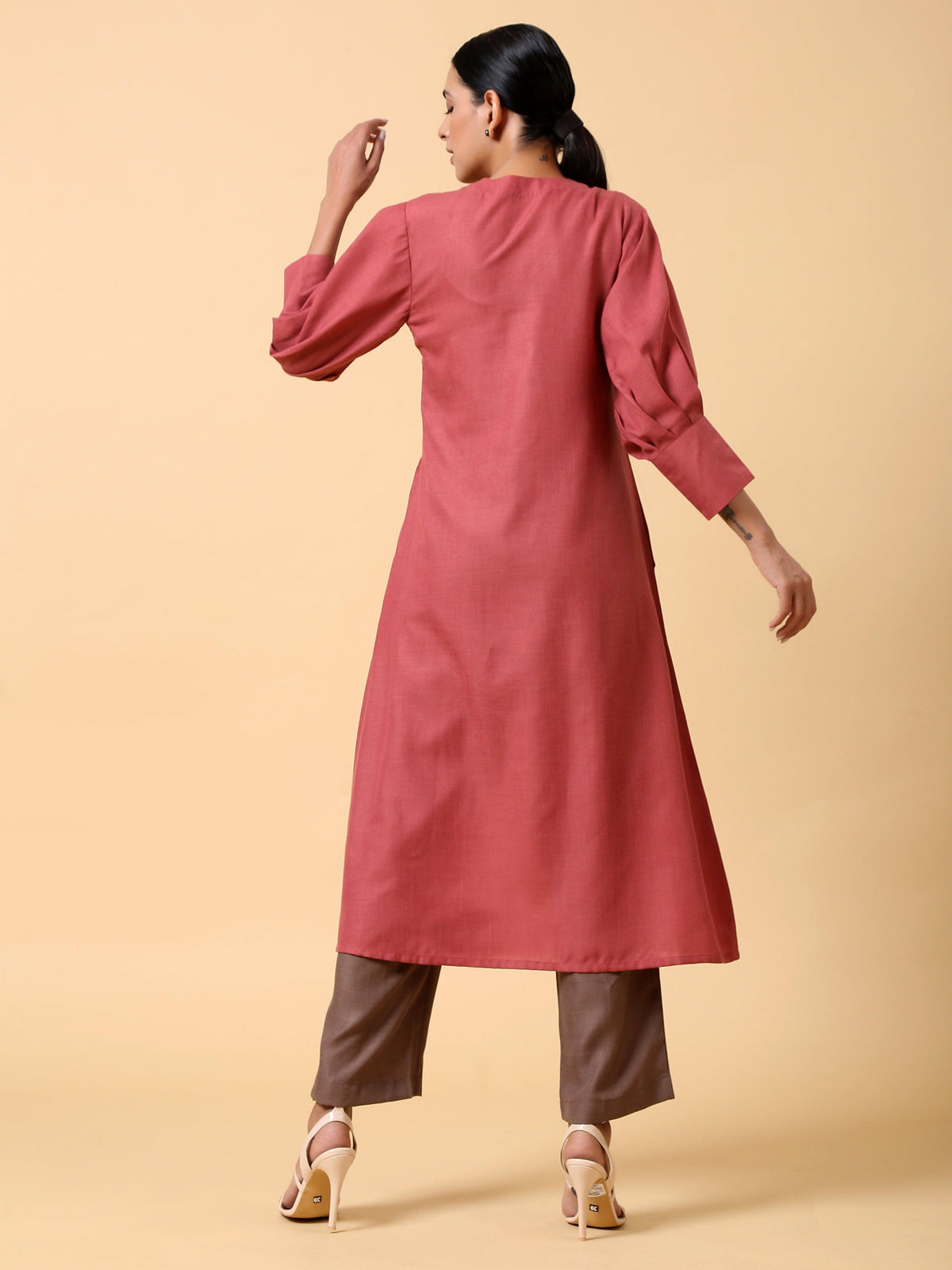 trueBrowns Cotton Linen Rust Red Kurta Pant Set | Grocsy
