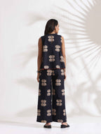 trueBrowns Black Cotton Print Top & Flared Pants Co-ord Set | Grocsy