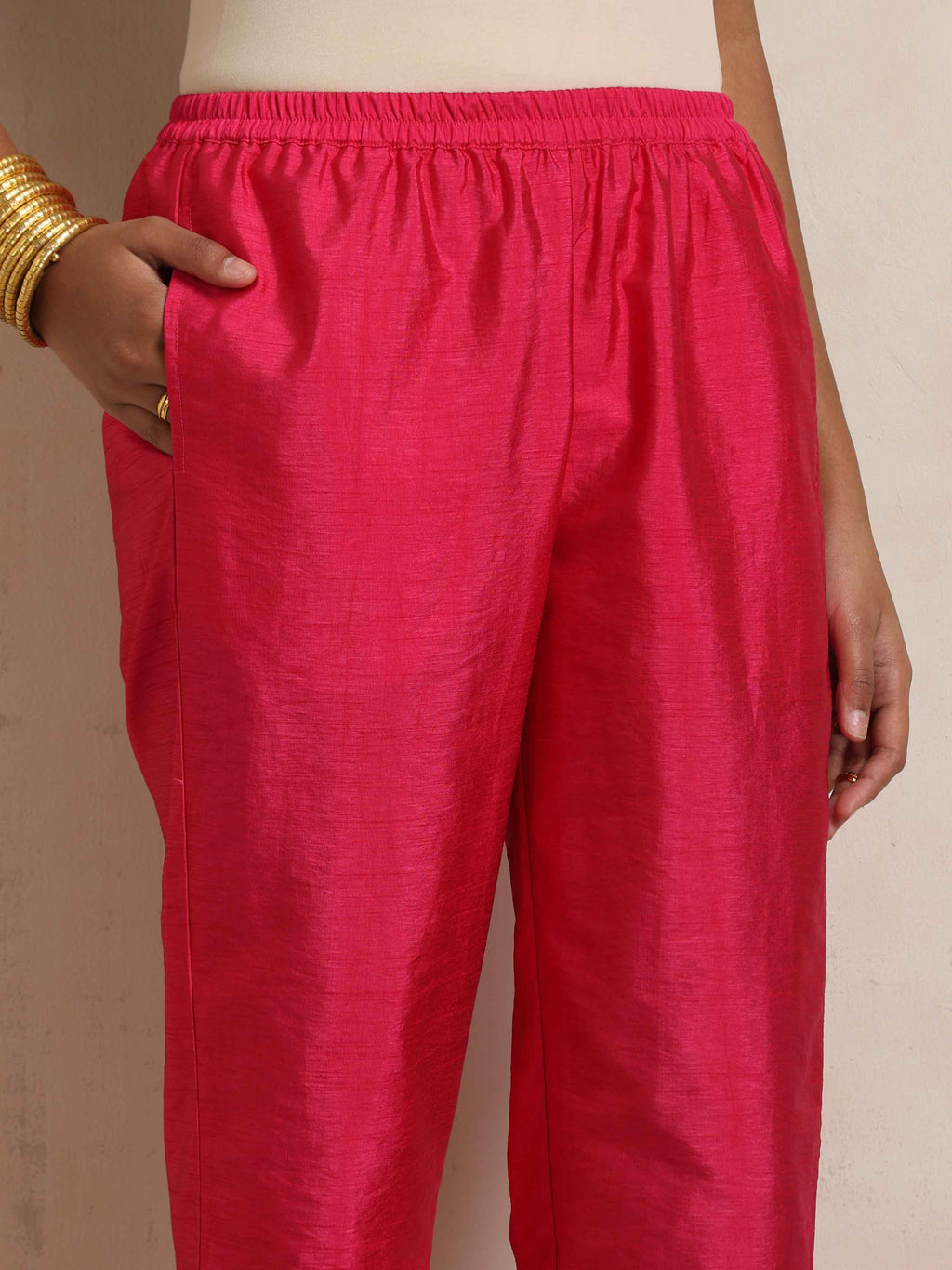 trueBrowns Hot Pink Tissue Straight Kurta Set | Grocsy