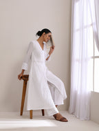 trueBrowns White Dobby Angrakha Kurta Pant Set | Grocsy