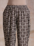 trueBrowns Clay Dabu Geometric Print Cotton Angrakha Kurta Pant Set | Grocsy