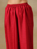 trueBrowns Maroon Textured Silk Overlap Pleat Kurta Pant Set | Grocsy